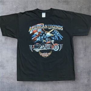 Gildan Vintage Y2K American Legends Eagle Motorcycle Graphic Tee Black Mens XL